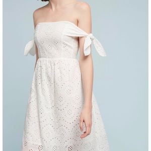 Anthropologie off shoulder white lace midi dress